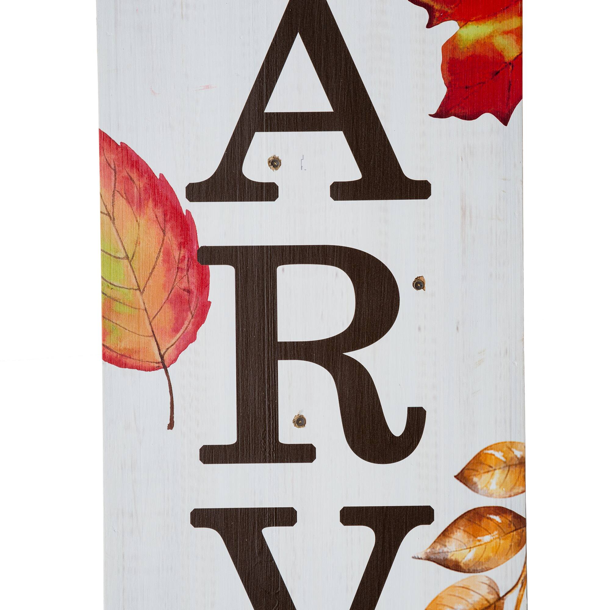 Glitzhome® 42" Fall Lighted Maple Leaves Wooden Porch Sign with Timer